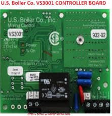 Burhnam or U.S. Boiler VS3000 3001 controller circuit board shown at InspectApedia.cpom