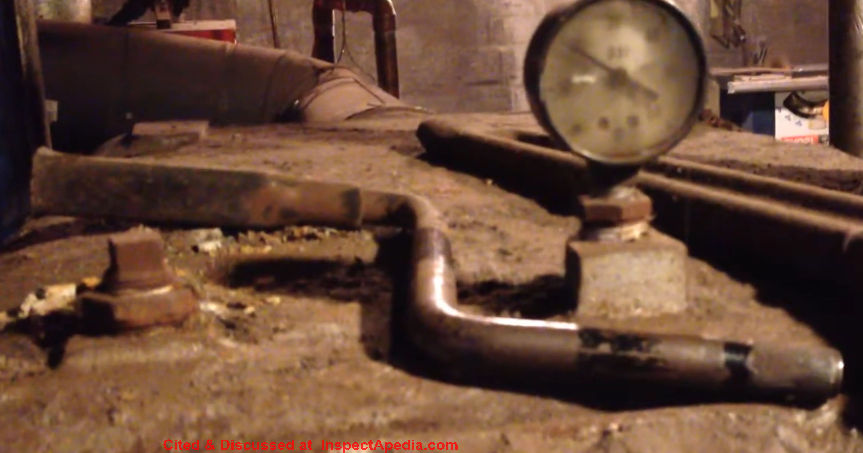 Warden King cast iron coal boiler, coal grate shaker at Keto's youtube video, cited & discussed at InspectApedia.com