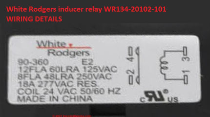 White Rodgers inducer relay WR134-20102-101 Wiring diagram