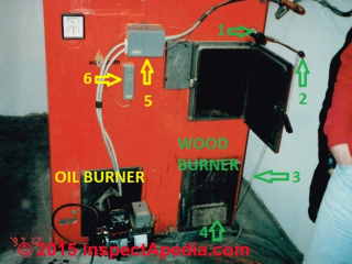 Wood oil combination fuel boiler controls combustion air when burning wood (C) Daniel Friedman