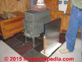 Wood Stove Heat shields Fire clearance distance reduction using heat shields