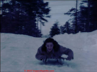 Teal Evelyn Germann Friedman sledding in Westham, Richmond Virginia, 1940s (C) Daniel Friedman Jr. 2023