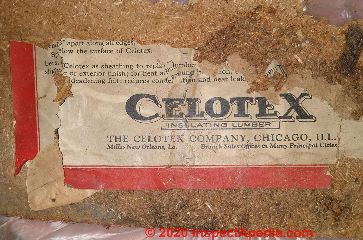 Celotex insulating lumber label from a 1928 home (C) Inspectapedia.com Karen