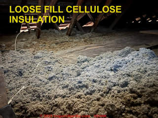 Microscopic examination & identification of cellulose building insulation (C) InspectApedia.com Kevin K 