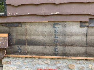 Celotex fiberboard sheathing, probablyi Caneboard (C) InspectApedia.com Tim