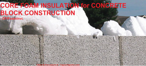 Foam core insulated concrete block wall using CFIFoam's product - cited & discussed at InspectApedia.com