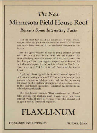 Flax-Li-Num Insulating Company advertisement from the February 1928 Minnesota Alumni Weekly - at InspectApedia.com