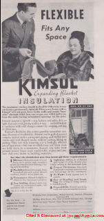 Kimsul insulationg advertisemetn 1938 cited & discussed at InspectApedia.com