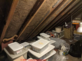 Jute blanket attic insulation in a 1923 home (C) InspectApedia.com Emily