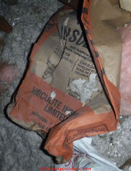 MicsaFil Vermiculite Insulation bag with rock wool insulation present (C) InspectApedia.com reader