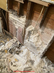 Heavy white powdery blown asbestos insulation in 1863 Indiana home (C) InpsectApedia.com Marco