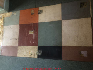 1950s multi colored square floor tiles (C) InspectApedia.com Alice