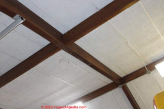 1970s fiberboard ceiling panels (C) InspectApedia.com Elise