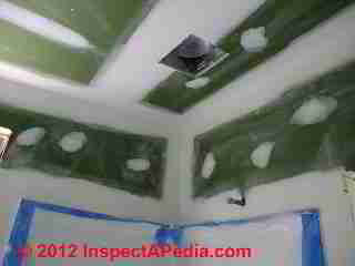 Greenboard in a bathroom construction © D Friedman at InspectApedia.com 