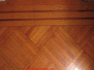 Nailed parquet flooring - is this a repair ? (C) Daniel Friedman InspectApedia.com