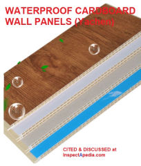 Waterproof cardboard corrugated paper wall panels by Yachen, a Chinese manufacturer, cited & discussed at InspectApedia.com