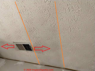 Patterns of soot deposition on a ceiling can be explained (C) InspectApedia.com Rachel DF