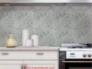 Natural stone tile backsplash (C) InspectApedia.com Mosaic Tile Outlet