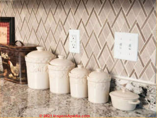 Geometric kitchen back spalsh tile pattern (C) InspectApedia.com Mosaic Tile Outlet