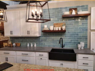 Subway tile kitchen backsplash (C) InspectApedia.com MosaicTileOutlet