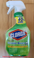 Clorox Spray Cleaner + Bleach cited & discussed at InspectApedia.com 