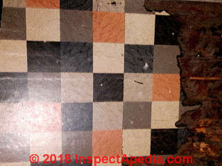 Linoleum-like sheet flooring from a home built ca 1915 (C) InspectApedia.com WT