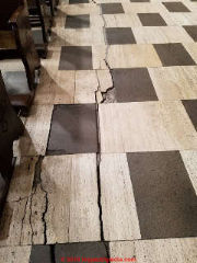 Earthquake damaged ceramic floor tile Mexico City (C) Daniel Friedman at InspectApedia.com