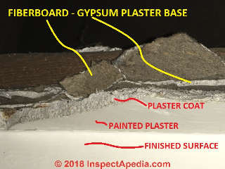 Fiberboard-gypsum plaster base sheets in a 1930's home (C) InspectApedia.com TT