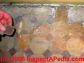 PHOTO of interior floor covering, pre-vinyl, probably linocrusta with
burlap fabric backing, Justin Morrill House, Vermont, ca 1845 - 1900