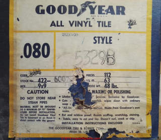 Goodyear vinyl floor tiles that might contain asbestos ? (C) InspectApedia.com reader Gloria