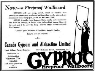 Gyproc produced by GLA Gypsum Lime and Alabastine Corp Canada (C) InspectApedia.com