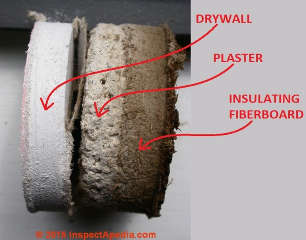 Gypsum lath board cross section © D Friedman at InspectApedia.com 