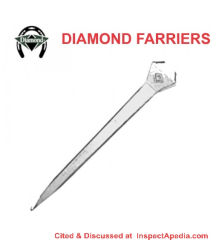 Diamond Farriers horseshoe nail identification key - cited & discussed at InspectApedia.com