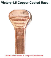 Victory copper coated horseshoe nail identification key - cited & discussed at InspectApedia.com