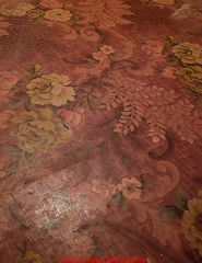 Linoleum, 1933 version, floral rug pattern restoration and care advice (C) InspectApedia.com DB