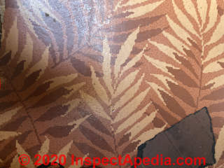 Linoleum rug tested found no asbestos (C) InspectApedia.com Christine