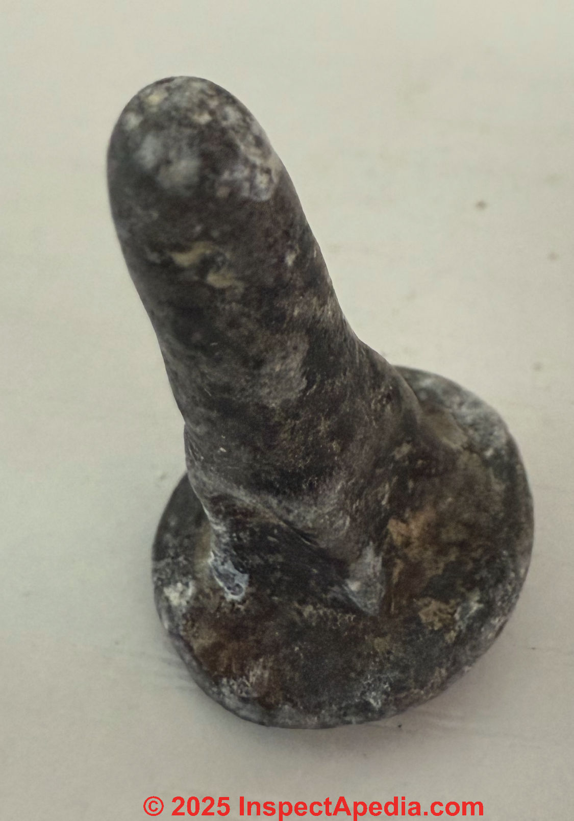 Bolt or nail found near Aruba (C) InspectApedia.com Mary