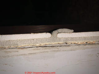Rock lath plaster system: plaster on gypsum board, edge view (C) InspectApedia.com Zach