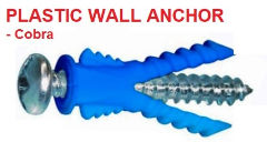 Cobra plastic screw anchor for use in drywall, brick, concrete - cited & discussed at InspectApedia.com