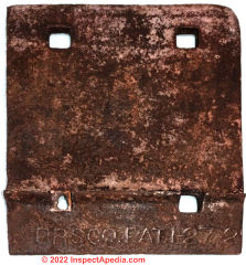 Antique railroad tie plate, possibly ca 1850 - cited & discussed at InspectApdia.com