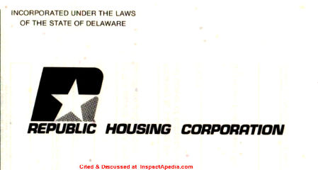 Logo for Republic Housing Corporation, cited & discussed at InspectApedia.com