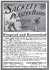 Sackett Board when owned by US Gypsum - early advertisement (C) InspectApedia.com