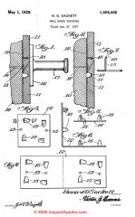 Sackett board fastener patented by Howard O. Sackett in 1928 - cited & discussed at InspectApedia.com
