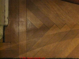 Herrigbone parquet flooring, Samuel Morse Estate, Poughkeepsie, NY (C) Daniel Friedman at InspectApedia.com