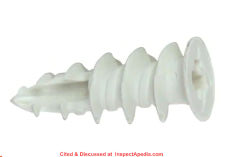 Self-Drilling nylon wall anchor for drywall - cited & discussed at InspectApedia.com