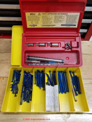 Assorted Tapcon screws, drill bits & drives tackle a range of jobs where we're mounting something to concrete block or brick (C) Daniel Friedman at InspectApedia.com