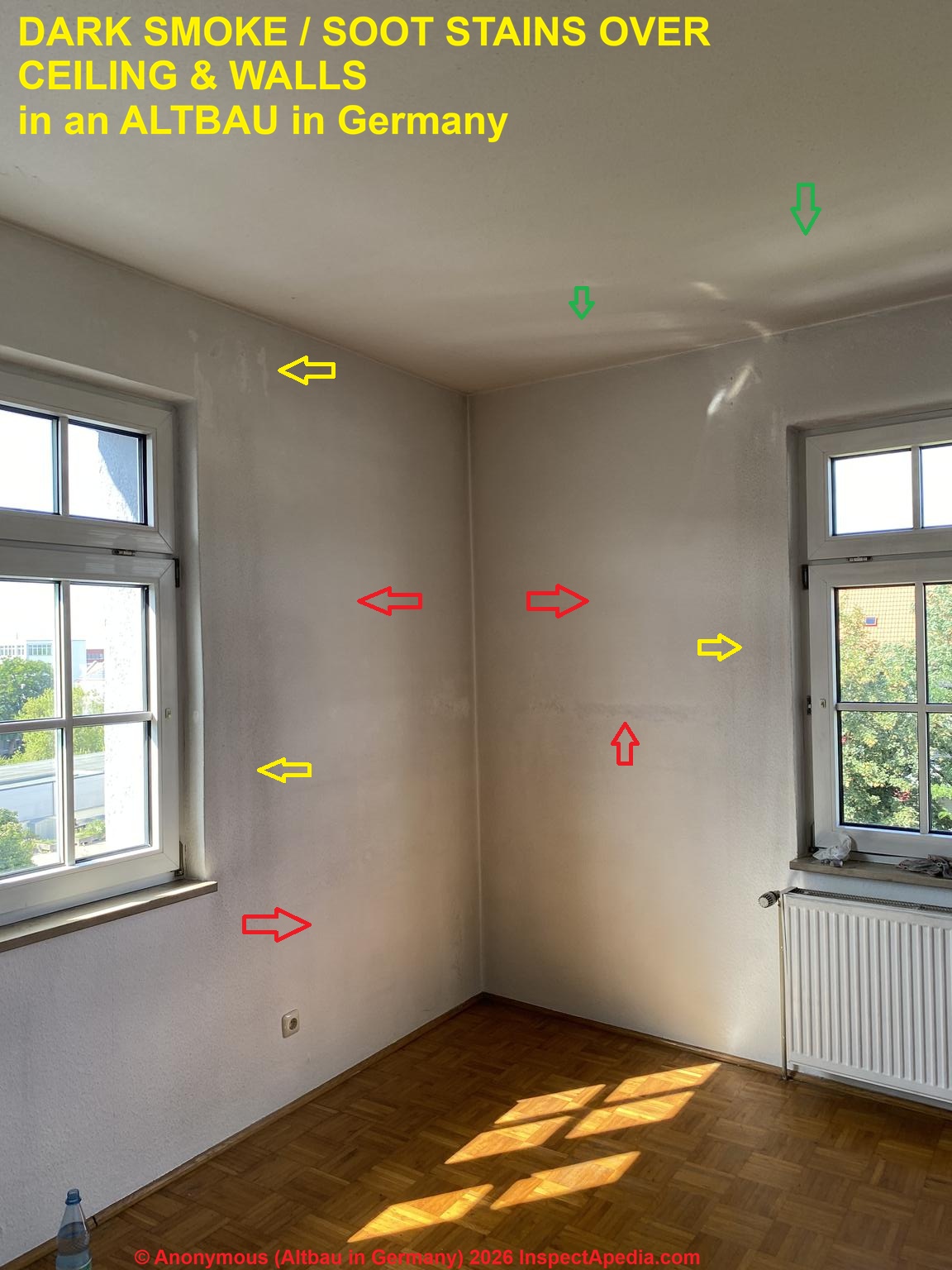 Ghosting stains mark brickwork patterns in this German Altbau (C) InspectApedia.com Anonymous reader