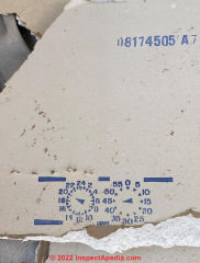 US Gypsum drywall stamps production date code (C) InspectApedia.com Seth
