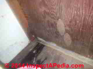 Apartment mold study photos include signs of leak history (C) InspectApedia DC