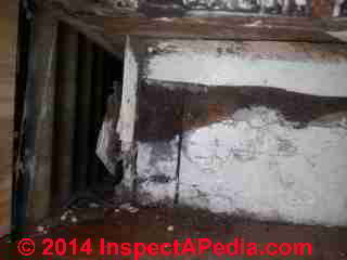 Apartment mold study photos include signs of leak history (C) InspectApedia DC